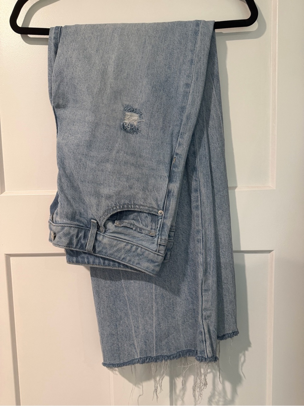 Express Light Blue Distressed Raw Hem Jeans